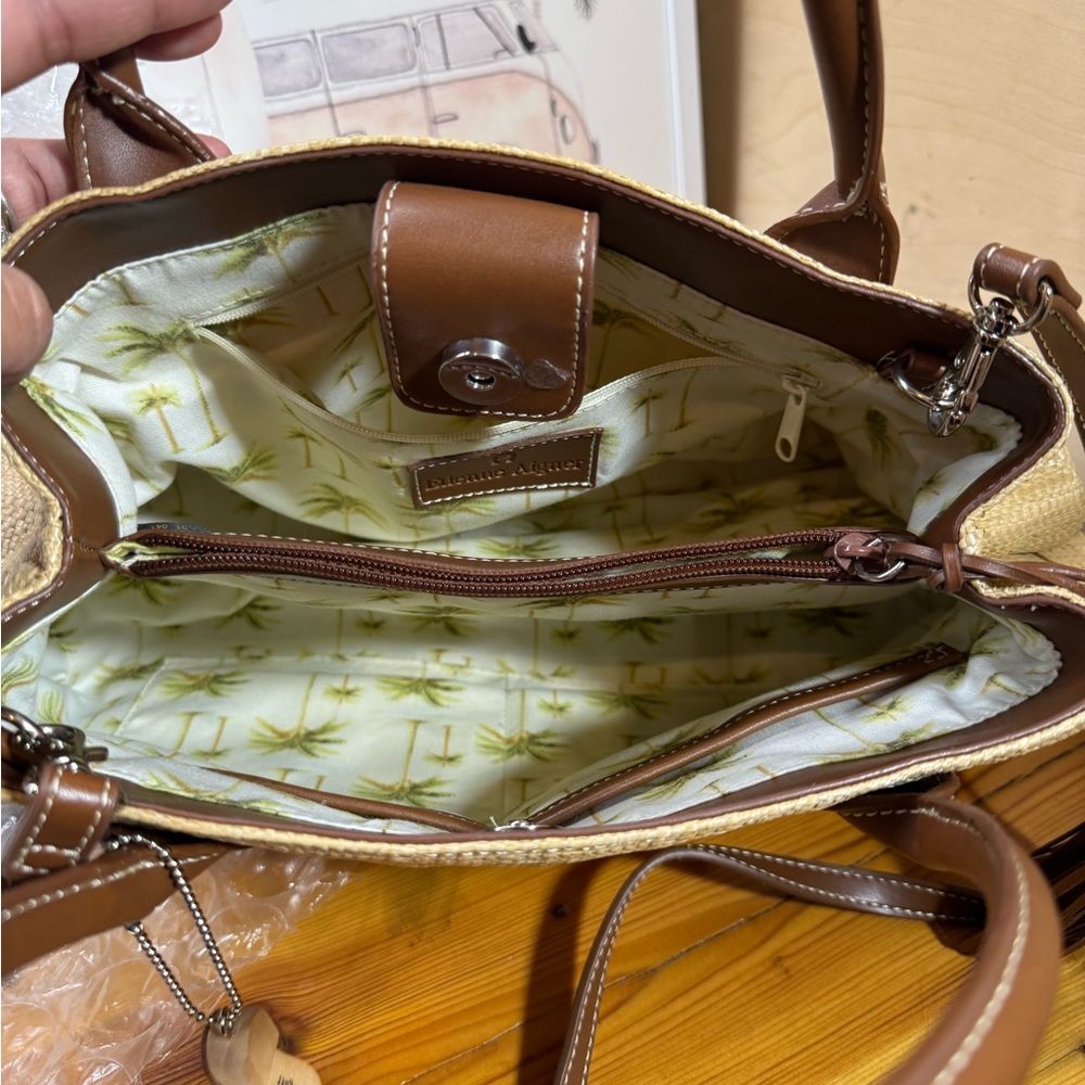 Etienne Aigner Natural Straw Tote with Brown Leather Trim - Picture 8 of 14